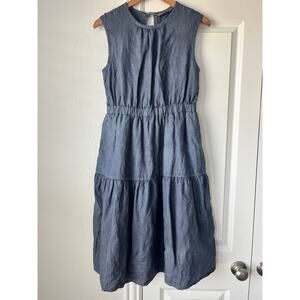 Everlane Steel Blue Linen / Cotton Tiered Open Back Mini Dress | Size 4